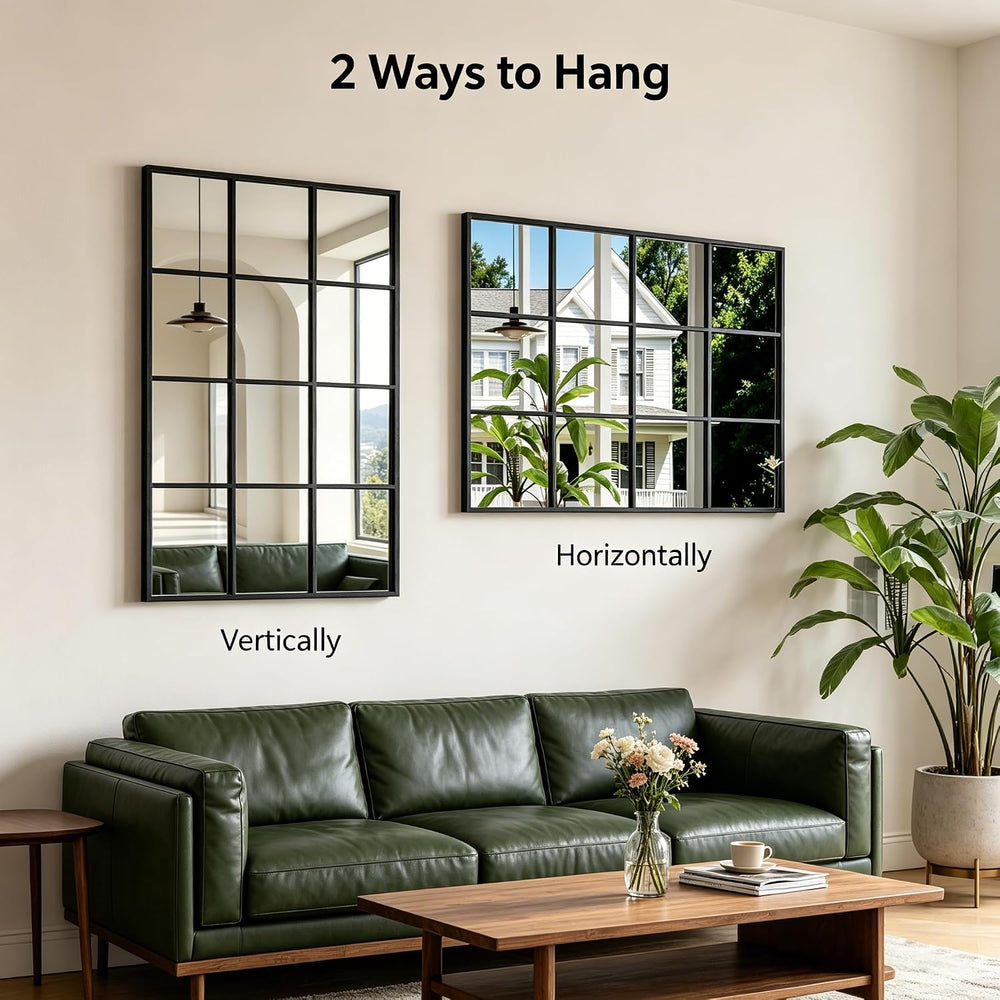 Dewfig Rectangle Wall Mirror, 47"x30" Metal Frame Windowpane Mirror...