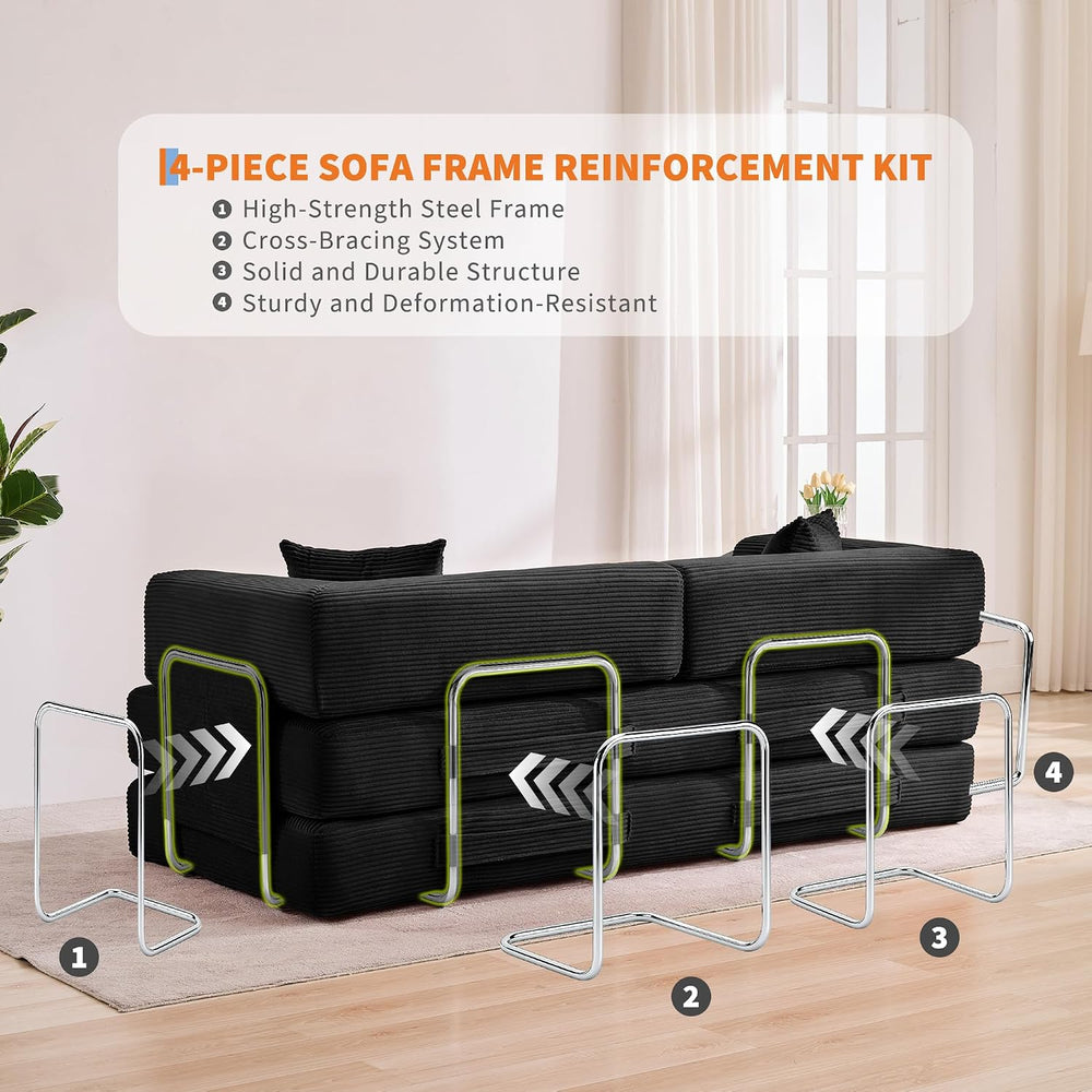 Garvee 5-in-1 Convertible Sofa Bed, 78.8" Modular Corduroy Sleeper with ...