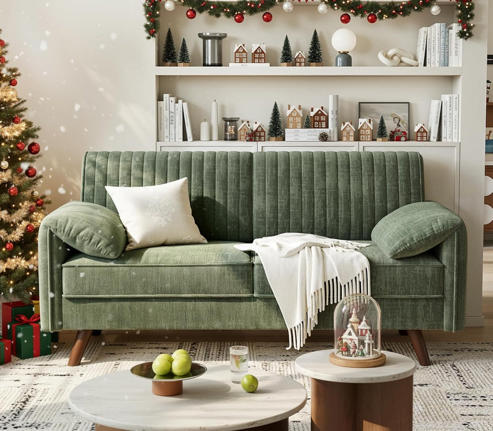 ONBRILL 64.5" Loveseat Sofa, Chenille Loveseat Couch for Living Room, Green