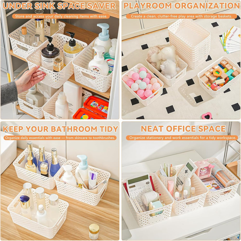 12 Pack Plastic Storage Baskets for Organizing, Storage Baskets for Shelves w...