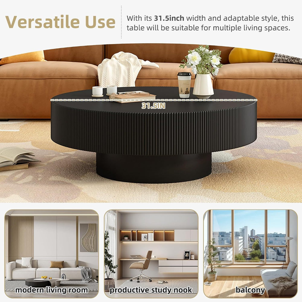 31.5" Round Coffee Table, Modern Fluted Drum Center Table