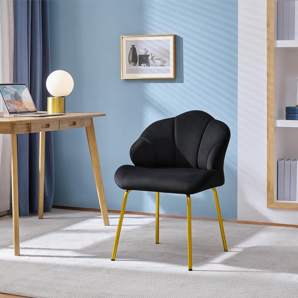 Yaheetech Flower Shape Vanity Chair with Petal Armrests, Black | Velvet Makeu...