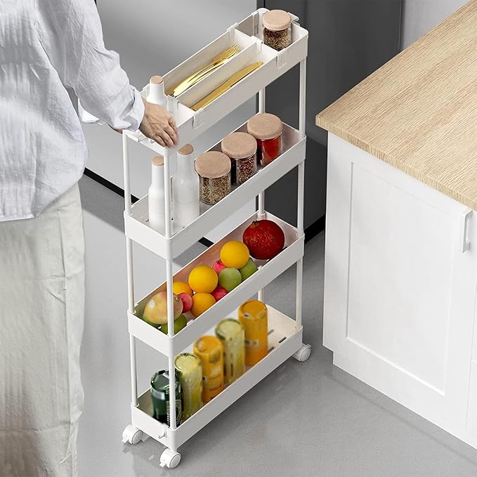 SPACELEAD 2-piece Set Slim Storage Cart 3 Tier, Bathroom Organizer Rolling