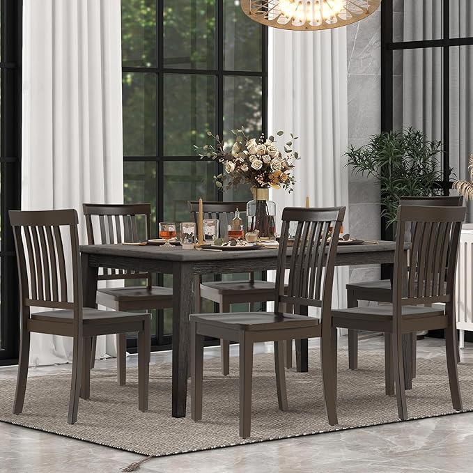 COLAMY Wooden Dining Room Chairs Set of 2, Spindle High Back Windsor Kitchen ...