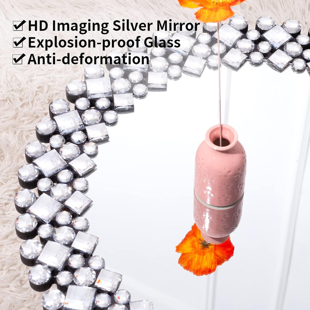 SHYFOY Crystral Round Mirror for Wall Decor,24" Large Wall Mirrors