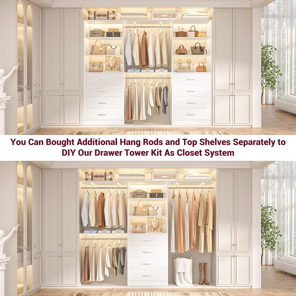 Aheaplus Closet Drawers System, 21.3" Wood Closet Organizer System, White