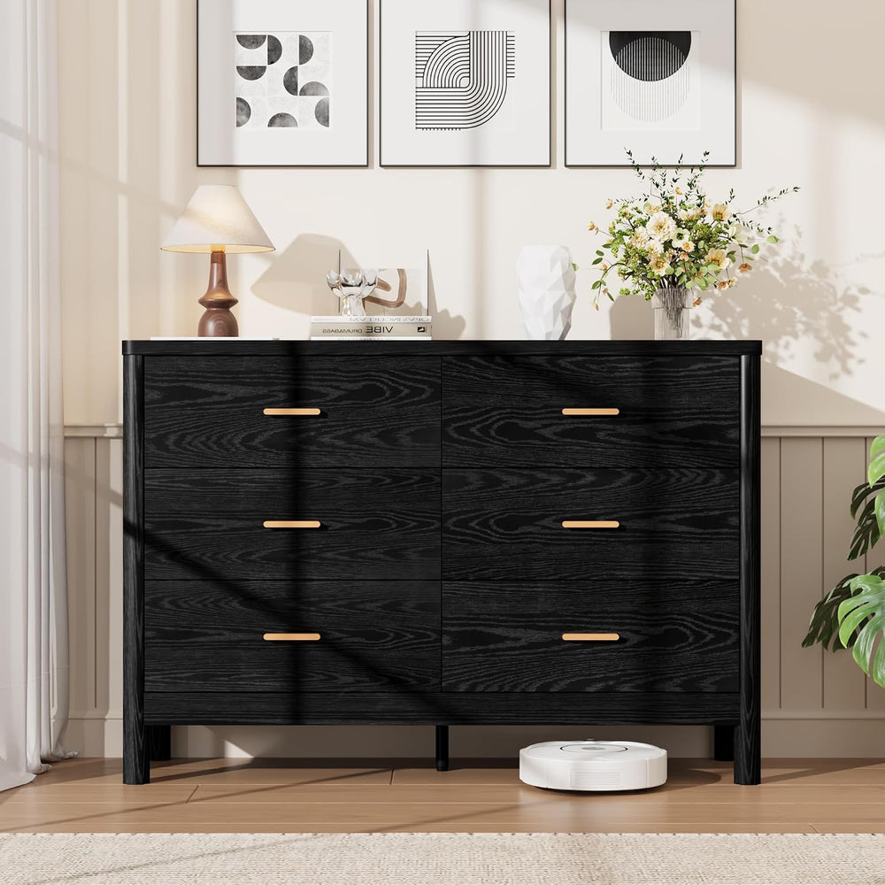 Garvee 6 Drawer Dresser, Modern Wooden Storage Chest of Drawers, Black