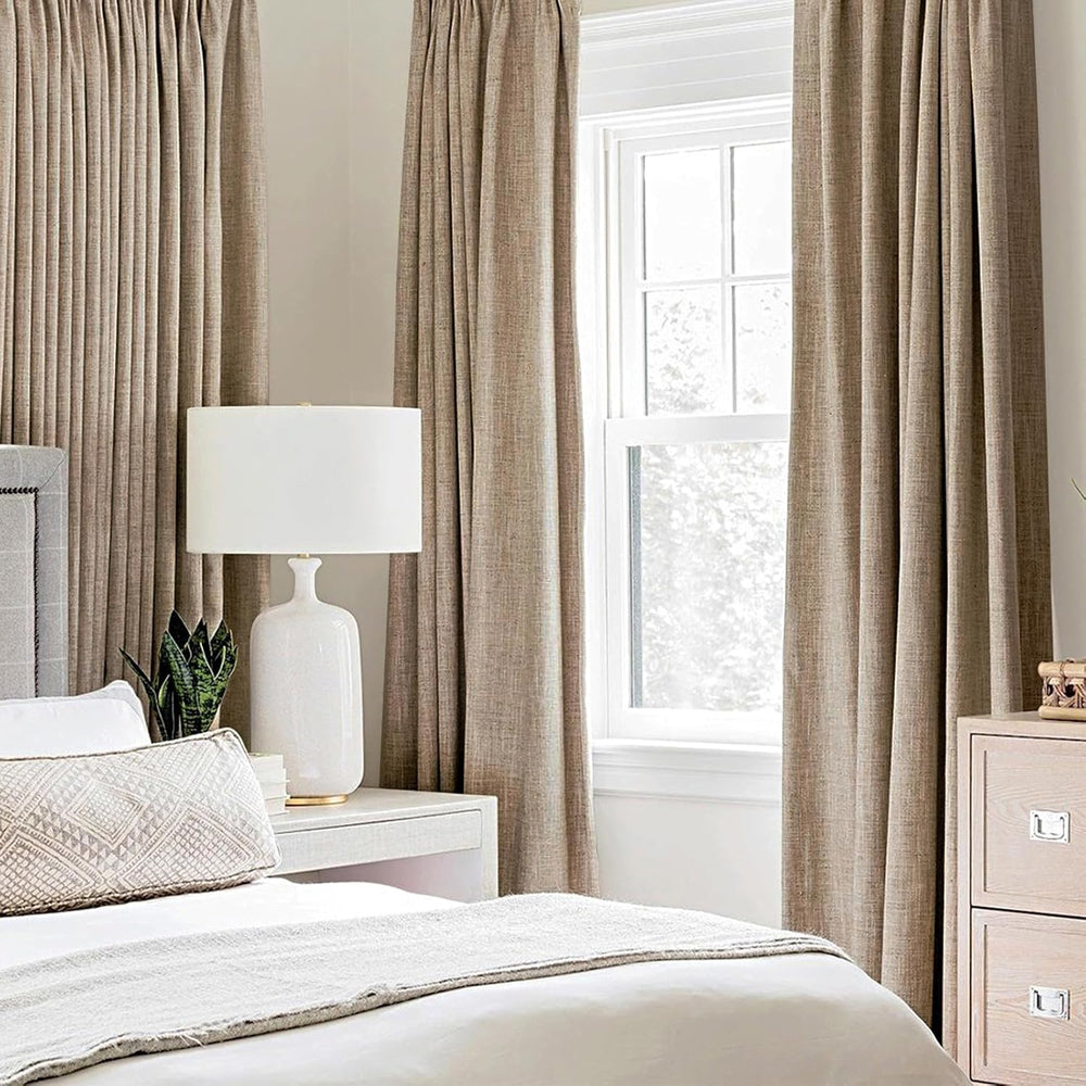 MIULEE 100% Blackout Linen Curtains for Bedroom 52x84 Inches Copper Brown