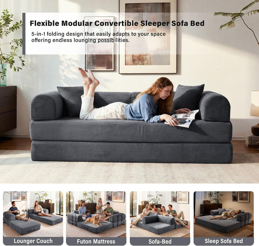 79" Convertible Sofa Bed, Boneless Sleeper Futon Couch for Living Room |...