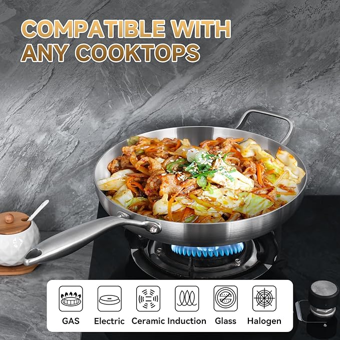 LOLYKITCH 14 Inch Tri-ply Stainless Steel Frying Pan