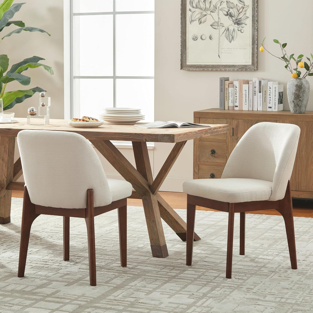 VKNOW Modern Dining Chairs, Fabric Kitchen Chairs with Wood Legs and Padded S...