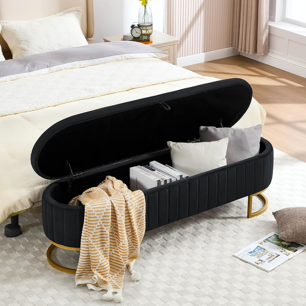 Storage Ottoman Bench, 63" Velvet End of Bed Bench Bedroom Bench King Si...