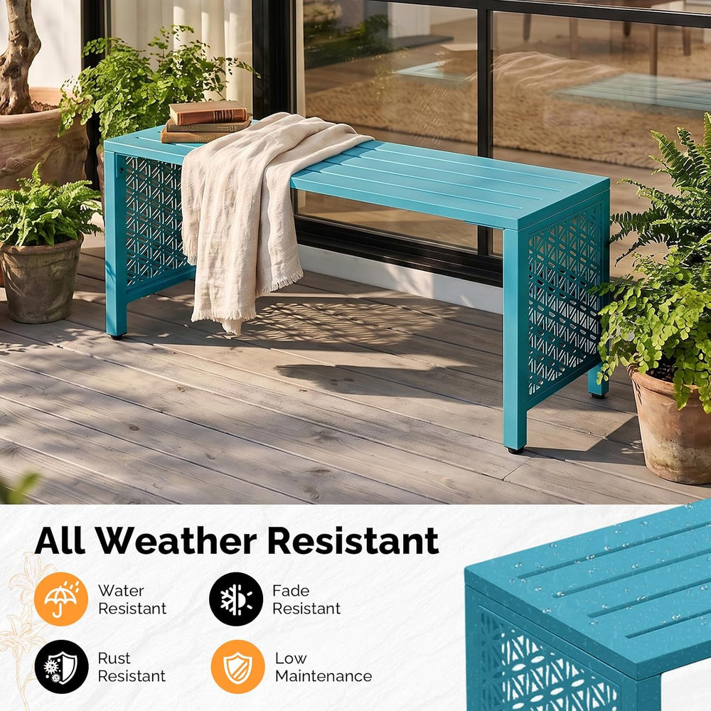 VINGLI 40in Outdoor Metal Bench, All-Weathe Backless Patio Bench with Slatted...