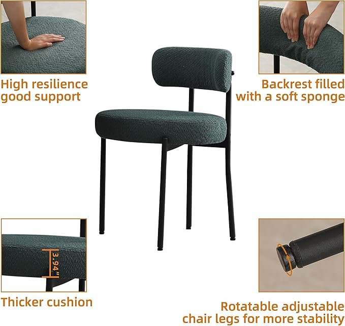 DYHOME Boucle Dining Chairs Set of 4, Upholstered Kitchen Dining Room Chairs,...