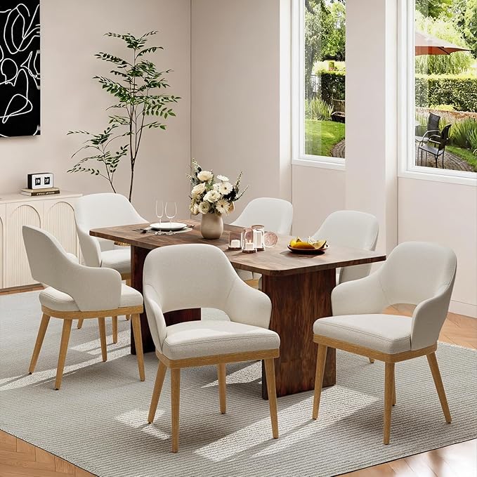 Wooden Dining Chairs Set of 6, Modern Fabric Upholstered Dining Room Chair, K...