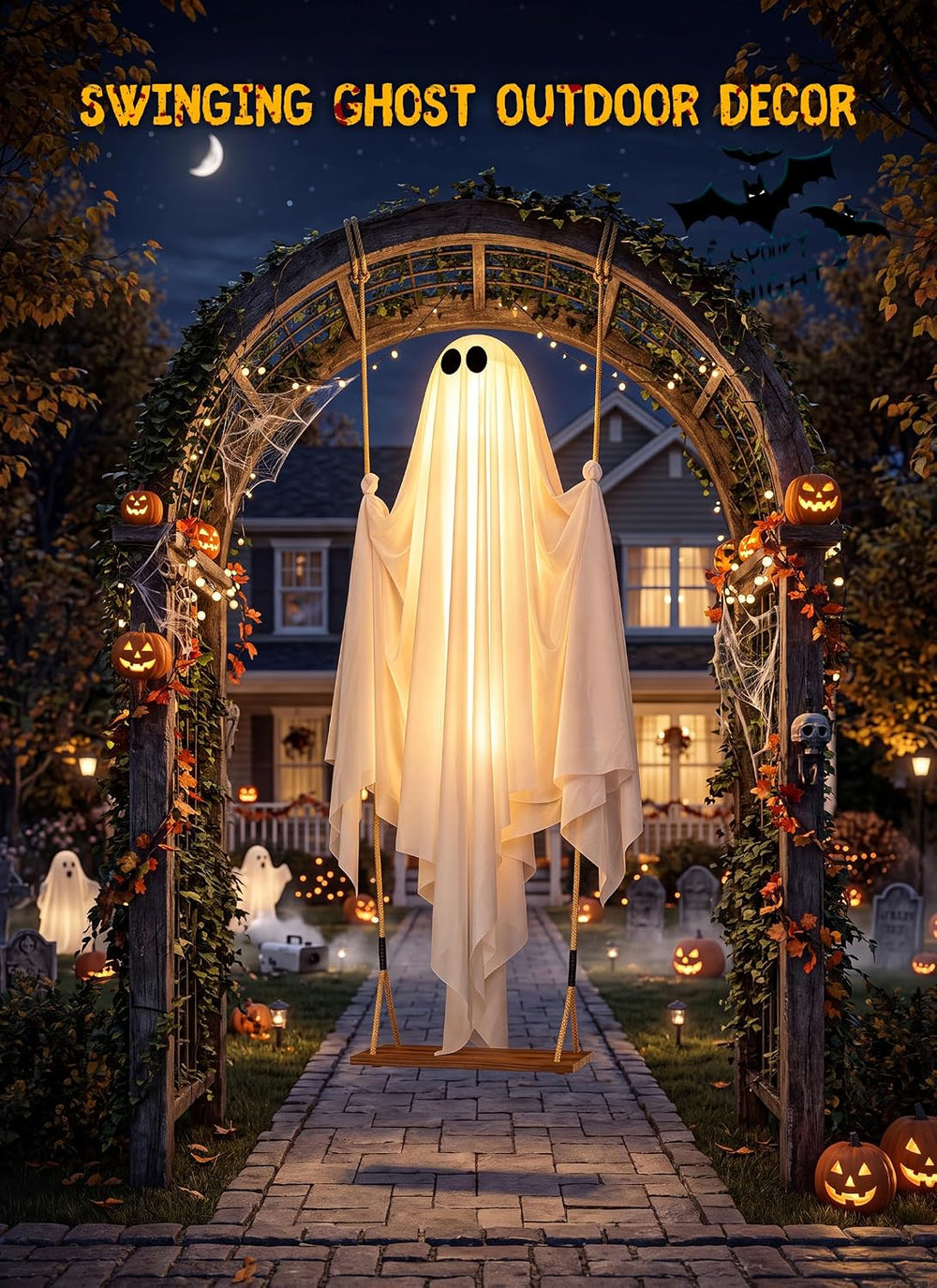 Minetom 4.5FT Swinging Ghost Outdoor Halloween Decorations, Hanging Ghost