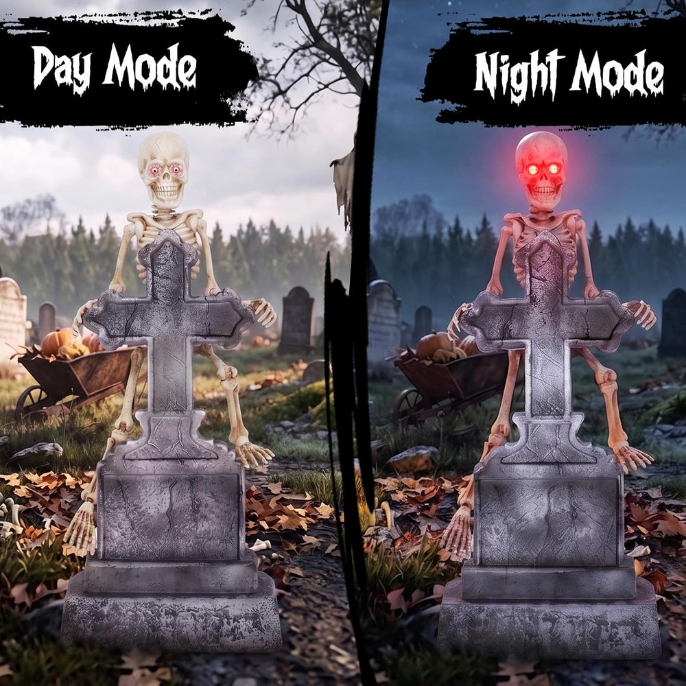 46" Halloween Animatronic Tombstone Decor, SoundโActivated Swaying Skeleton
