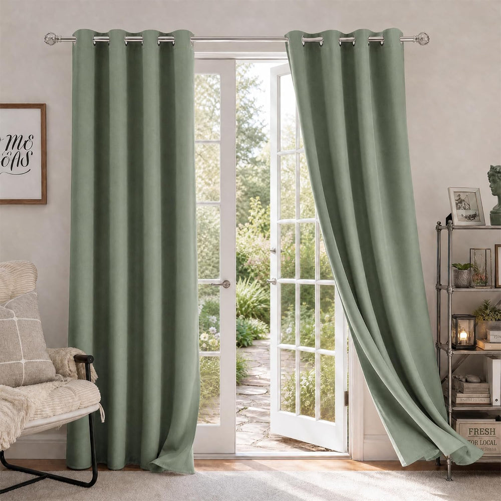 HOMEIDEAS Sage Green Blackout Curtains for Bedroom 52 X 84 Inch Length 2 Pane...