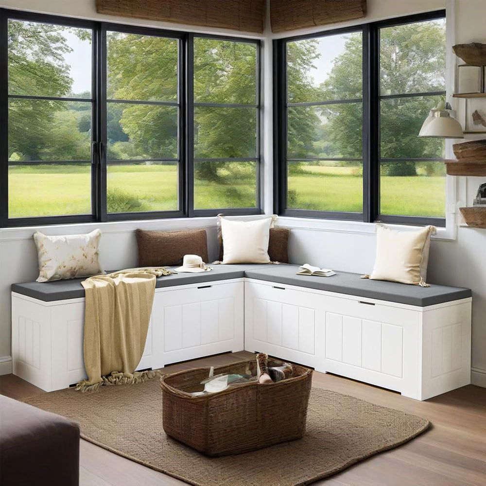 L-Shaped Corner Storage Bench Compartments & Cushioned Seat, Kitchen Brea...