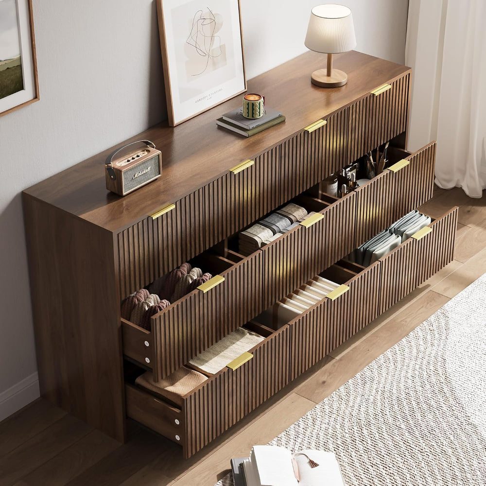 Walnut 3-Piece Bedroom Set, 10-Drawer Dresser & 2-Drawer Nightstands