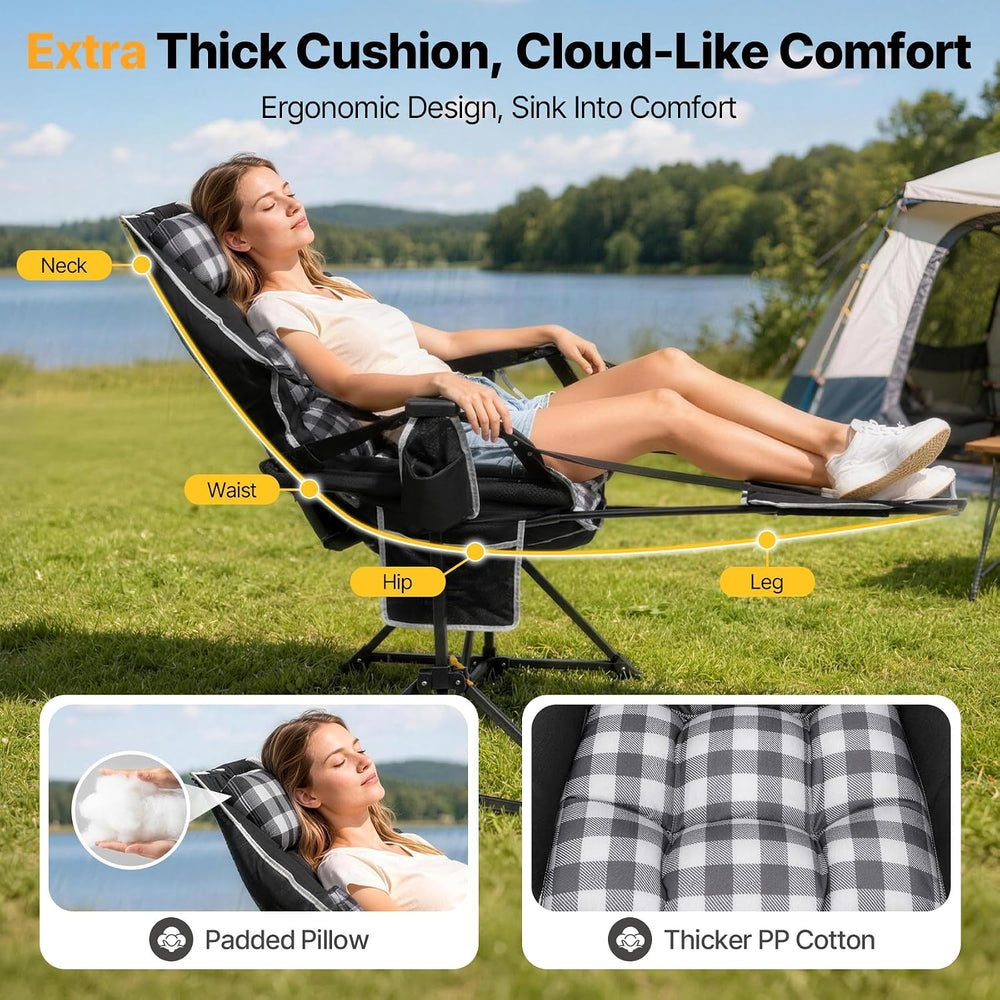 Suteck Hammock Camping Chair with Footrest, Thick Padded, Black Plaid