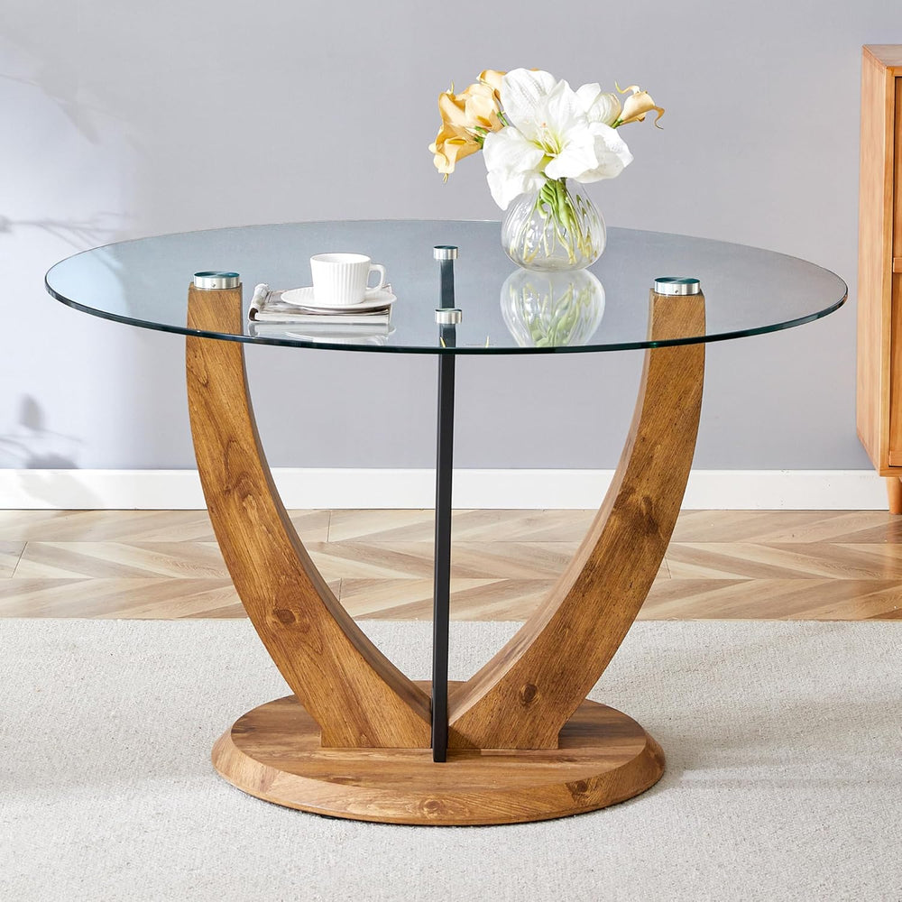 JUFU Round Dining Table for 4/6, 48 Inch Wood Kitchen Table with Stable Pedes...