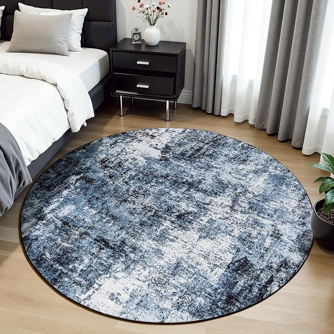 Rugflix Round Area Rugs 4Ft for Living Room, 4x4 Washable Rug Stain-Resistant