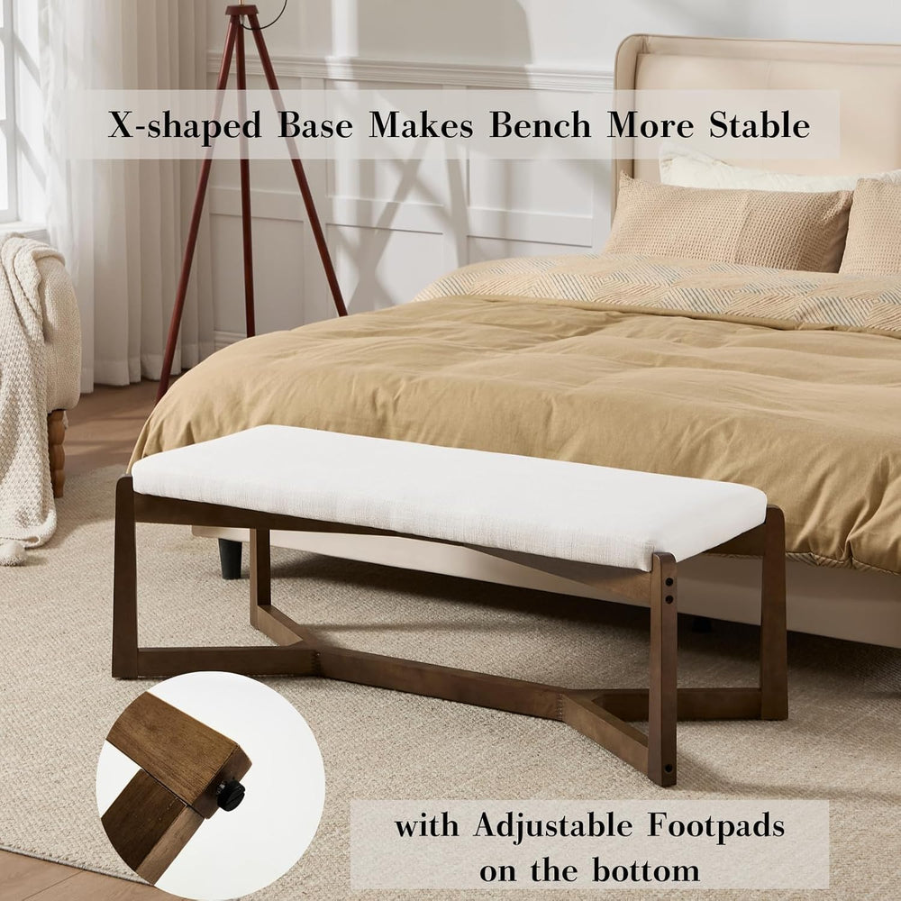 HEAH-YO 49” Mid Century Modern Entryway Bench,Linen Bedroom Dining Bench for ...