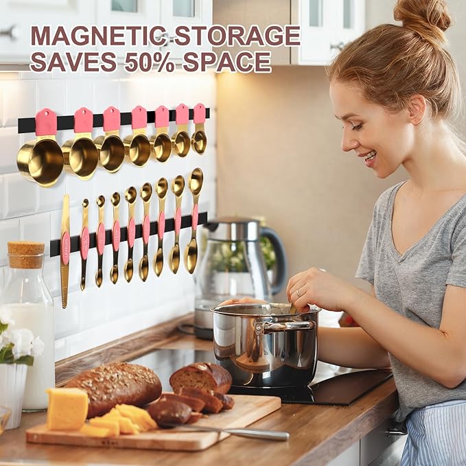 16-Piece Stainless Steel Measuring Cups and Spoons Set, Strong Magnetic Nesting