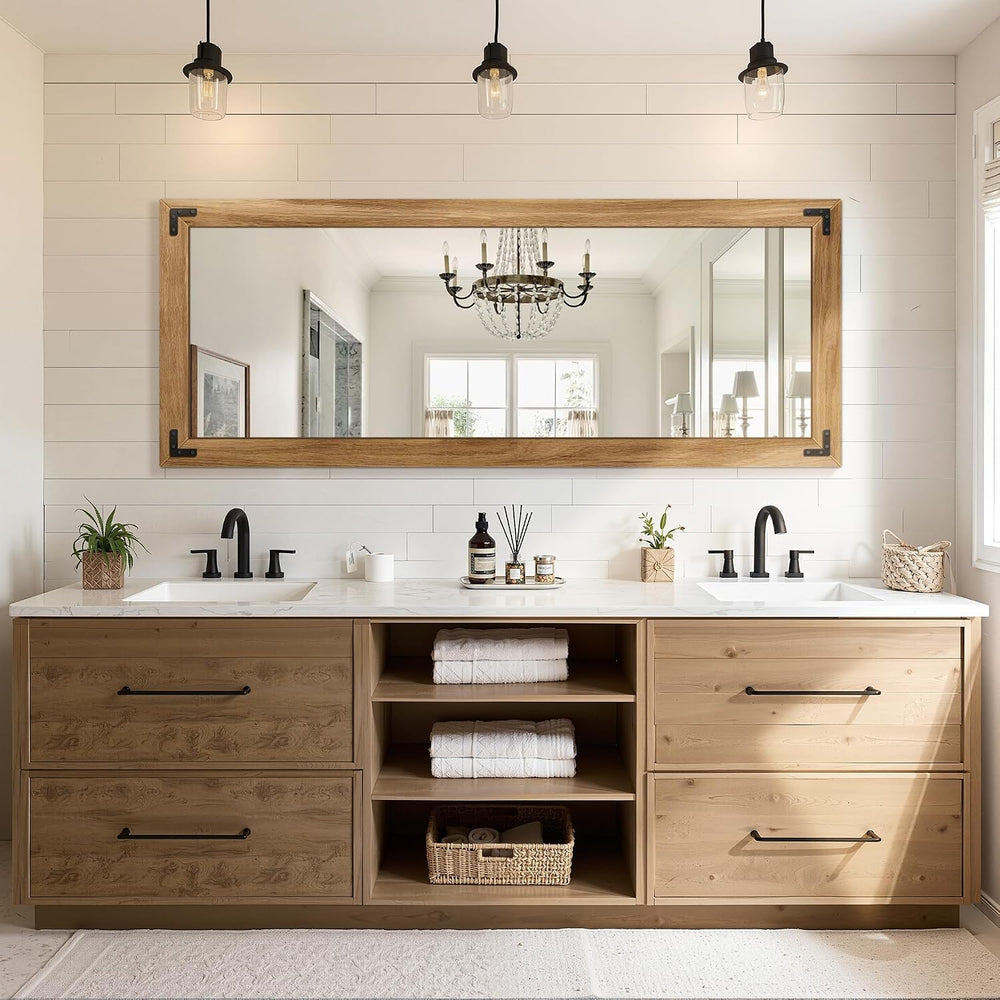 Wood Framed Full Length Mirror for Wall, 56"X22" Floor Standing Bod...
