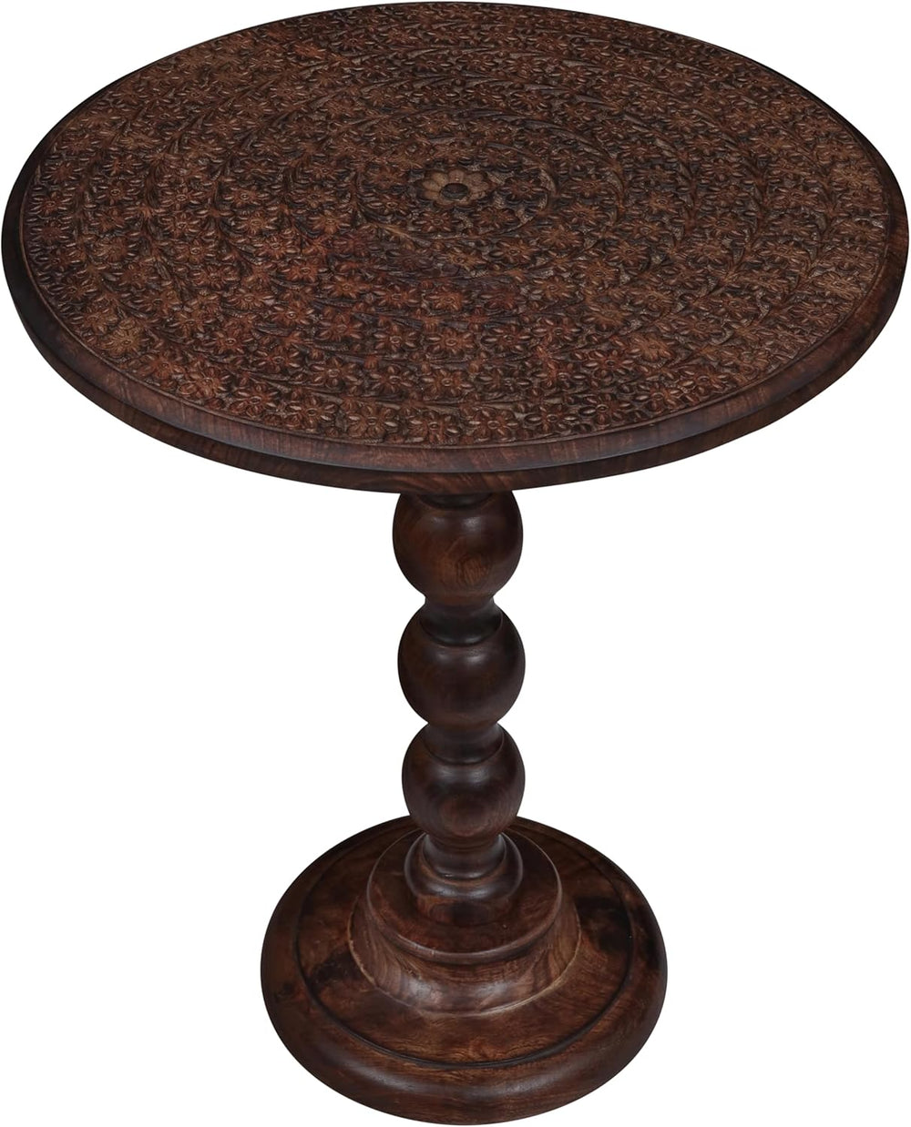 Round Side Table 18x22", Small Drink Table, Hand-Carved Solid Wood