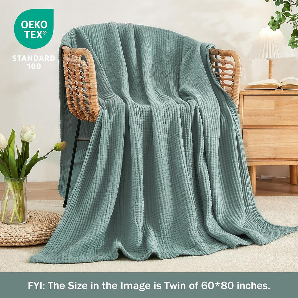 EMME Muslin Cotton Blankets Queen Size for Bed Adults Soft Teal 90" x 90...