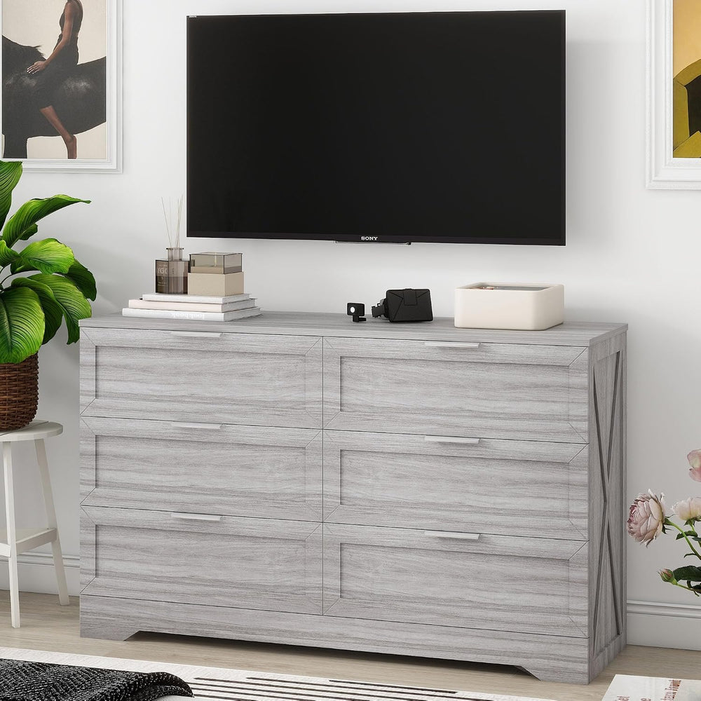 Modern Dressers & Chests of Drawers, Wide TV Stand for Bedroom, Wash Grey