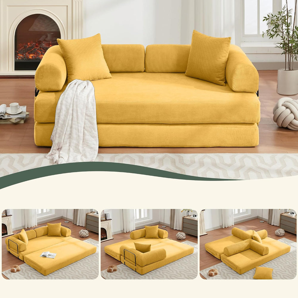 ZEIINPA Convertible Floor Sofa Bed with Fixed-Shape Frame, Modular Corduroy F...