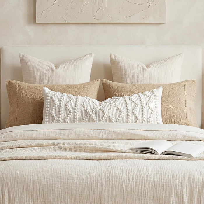 BlissBlush Pure White Decorative Lumbar Pillow Cover 14x36, Boho Long Throw Pillow for Bed, Accent Lumbar Throw Pillow Case, Modern Farmhouse Textured Lumbar Cushion (Cover ONLY)