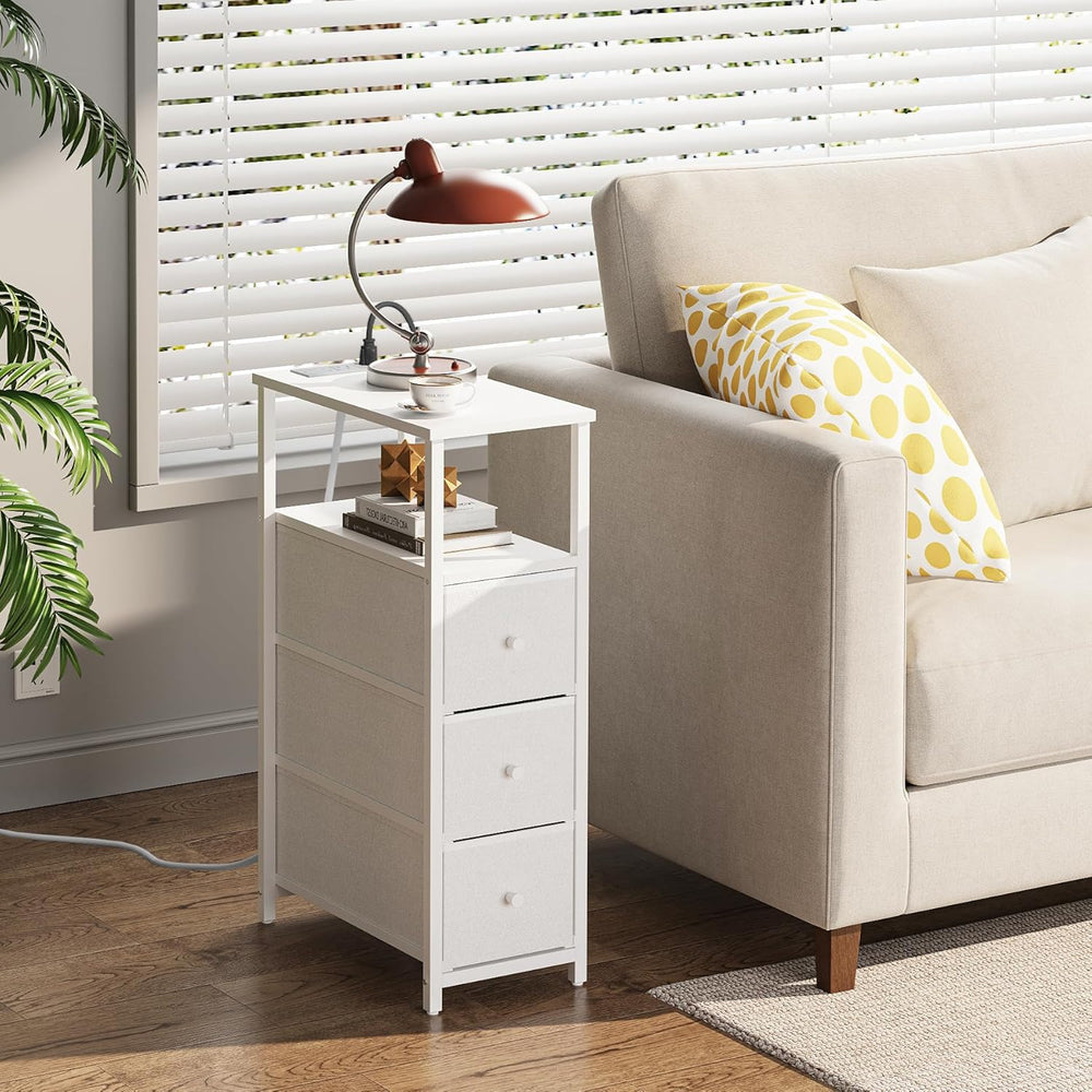 TUTOTAK Narrow Night Stand with Charging Station, Slim End Table with Plugins...