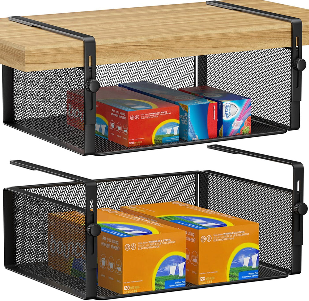 AmonHouseware 2Pack Under Shelf Basket Organizer, Adjustable Hanging Holder