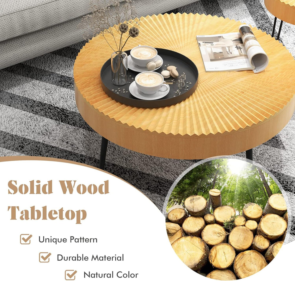 Giantex Boho Round Coffee Table Set of 2, Sofa Side Nesting Table with Solid ...
