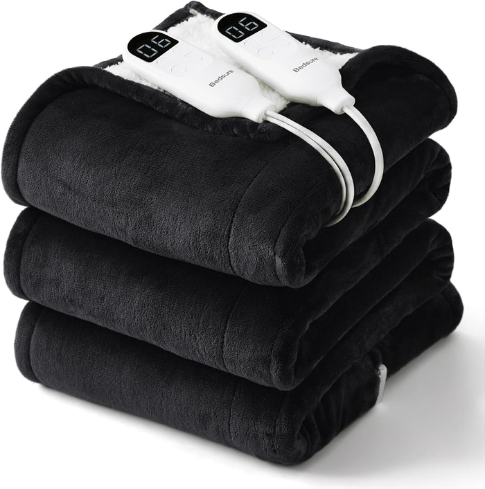 Bedsure Heated Blanket King Size, Dual Control Electric Blanket, Black