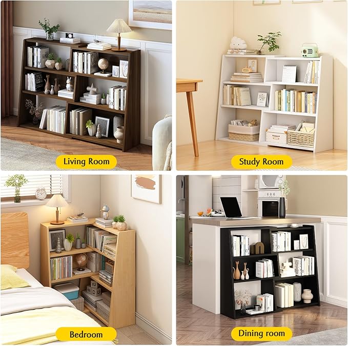 IOTXY Wooden Extendable Shelf Bookcase - 3-Tier Ladder Low Short Bookshelf fo...