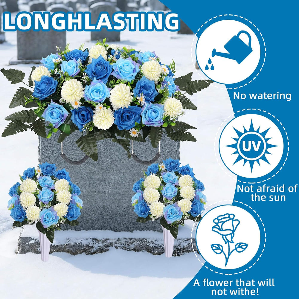 Lodou 3Pack Cemetery Decorations for Grave Large Headstone Flower Saddle Arti...