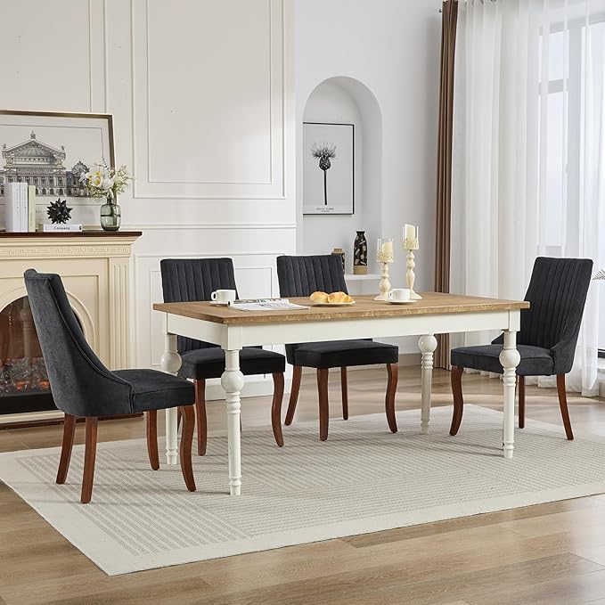 Black Mid Century Dining Chairs Set of 2, Modern Kitchen & Dining Room Se...
