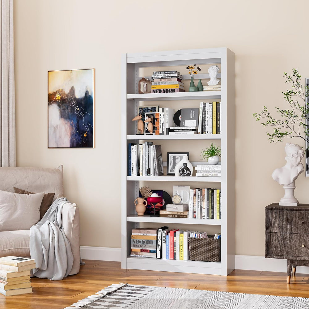 Bookcase, 5-Shelf Industrial Bookshelf, Large Storage Space, Adjustable Books...