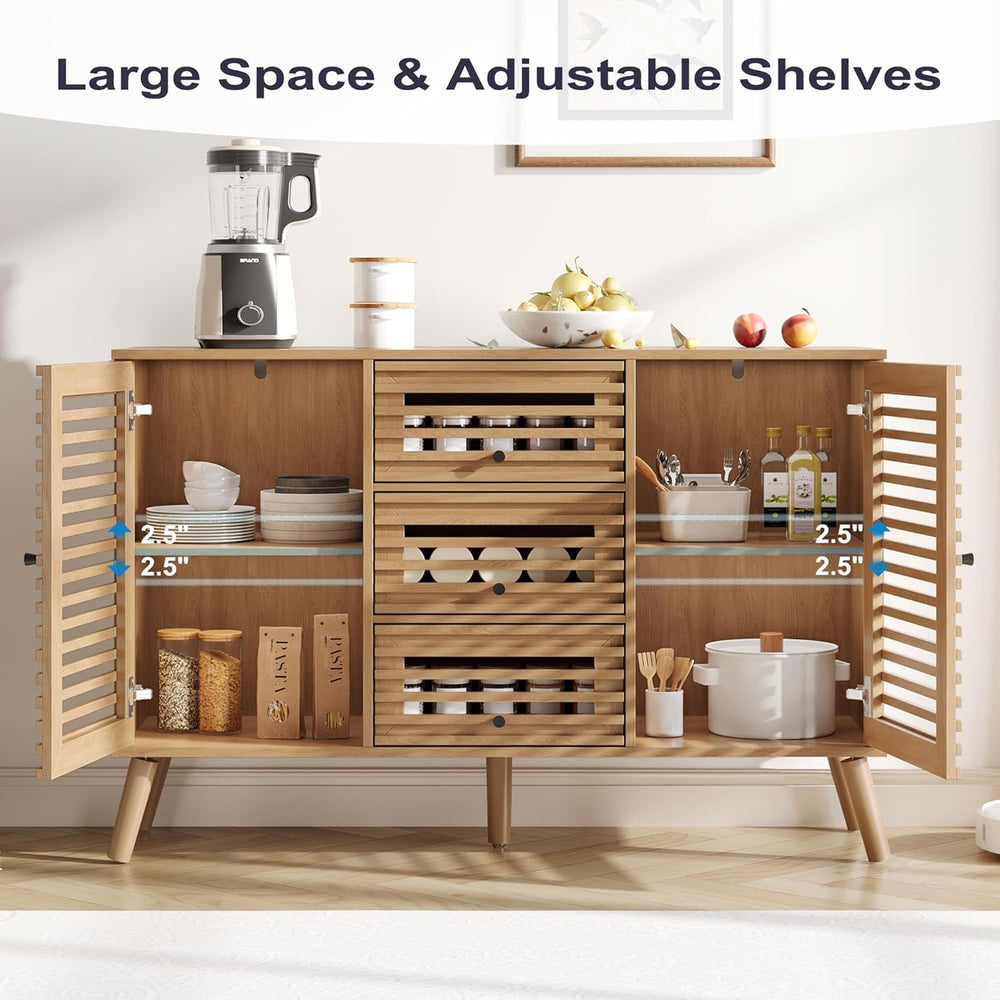 Furnify Buffet Cabinet with Slatted Doors, 47" W Sideboard Buffet with D...