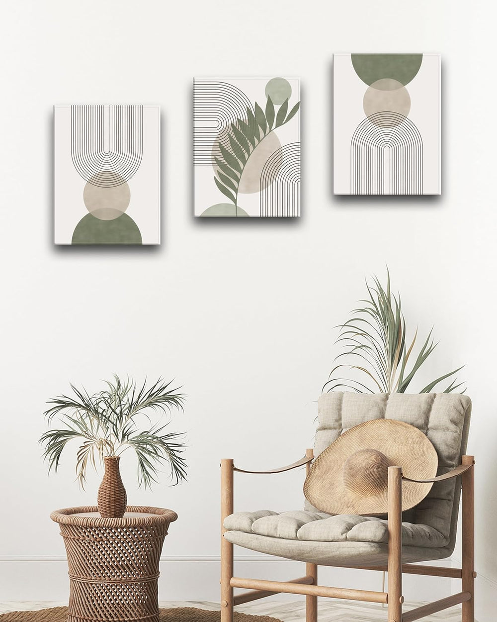 30x40CM Sage Green Boho Wall Art,Framed Canvas Bathroom Wall Art Pictures, Mi...