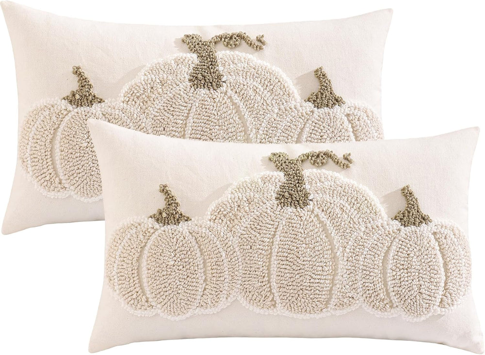 Fall Thanksgiving Pillow Covers 12x20 inch Set of 2 Beige Pumpkin