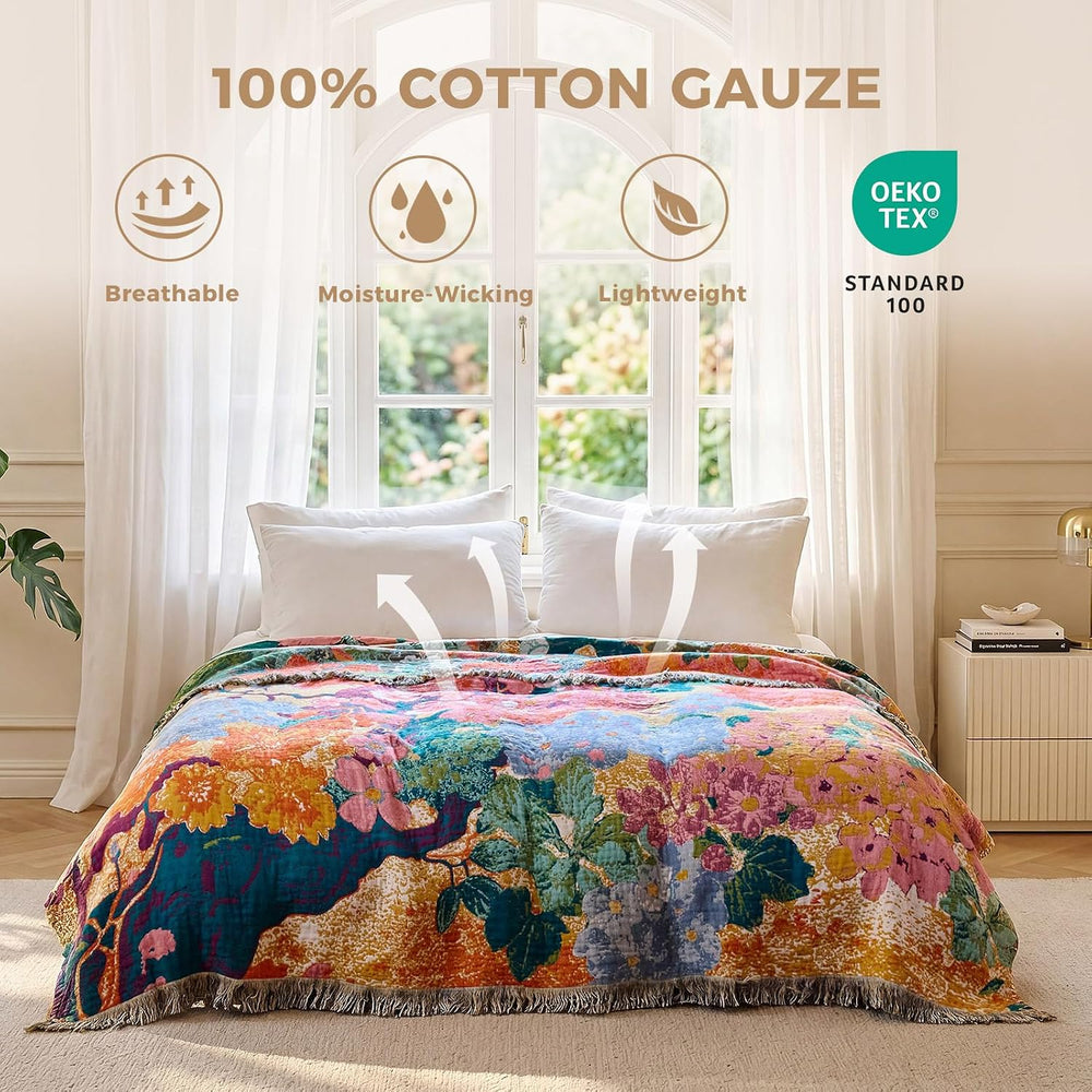 LUTBM Boho Throw Blanket for Bed 60"x80", All Season Cotton Couch B...