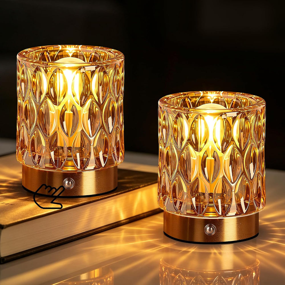 Cordless Mini Crystal Rechargeable Table Lamp No Plug with Touch Control