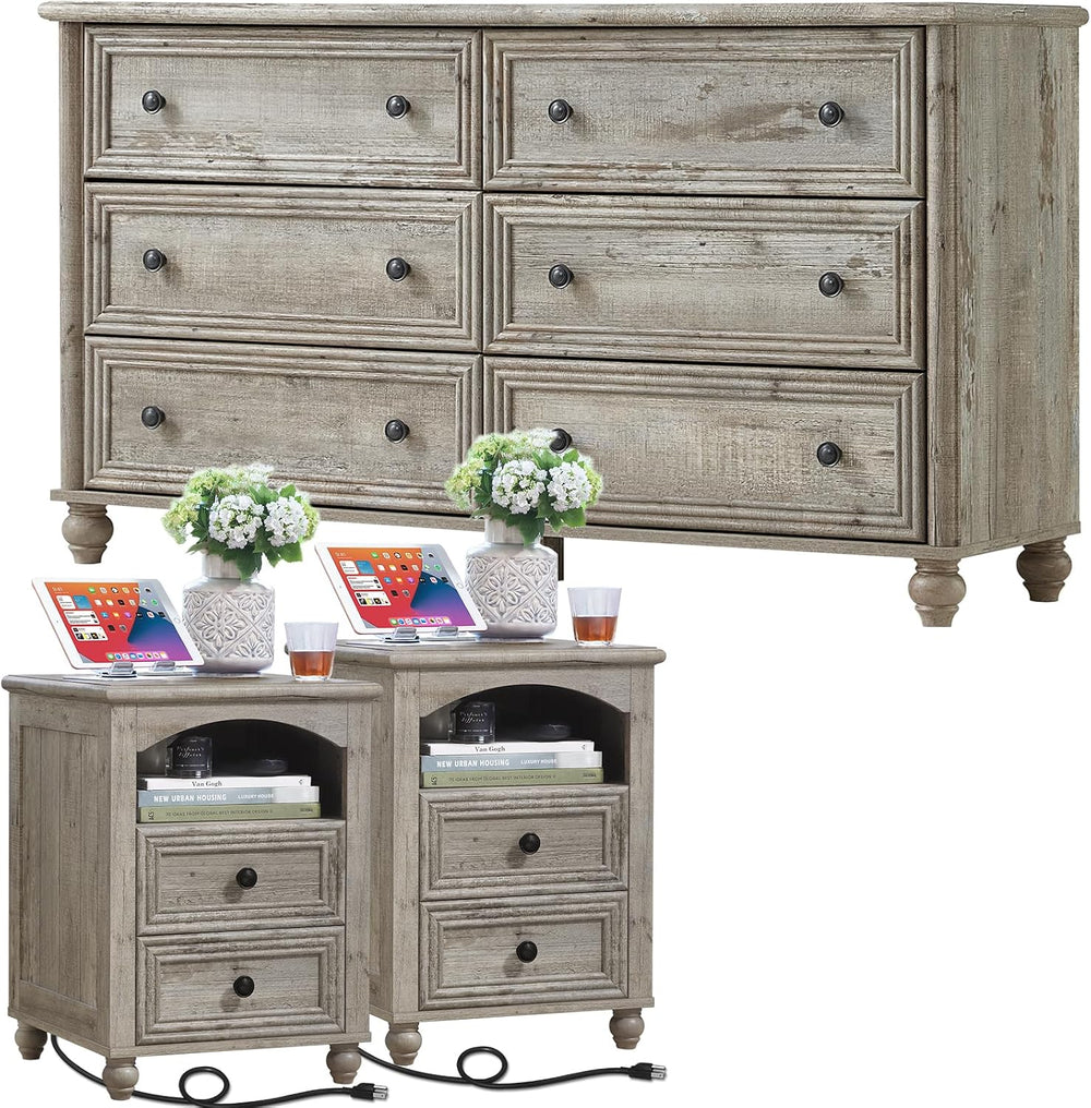 Dressers & Night Stand Set of 3, Wood 54" Wide Dresser & 18"...