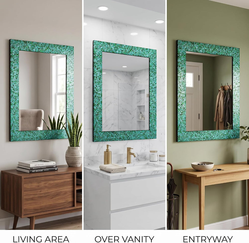30" x 24" Handmade Mosaic Glass Wall Mirror, Decorative Framed Acce...